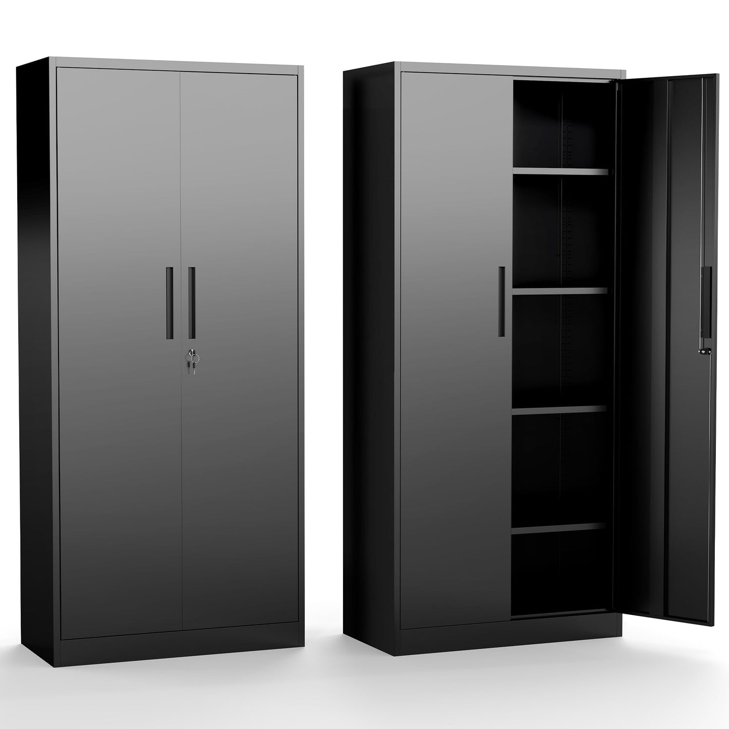 FLIXELIO Metal Storage Cabinet with Adjustable Shelves, 72" Steel Garage Storage Cabinets with Lock and 2 Door, Locking Tool Cabinet Utility Cabinets for Garage, Kitchen, Home Office, School, Shop