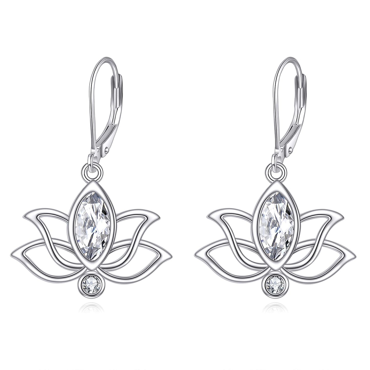 YFN Lotus Flower Earrings Sterling Silver Birthstone Lotus Leverback Dangle Drop Earrings Jewelry Gifts for Women (D. Apr)