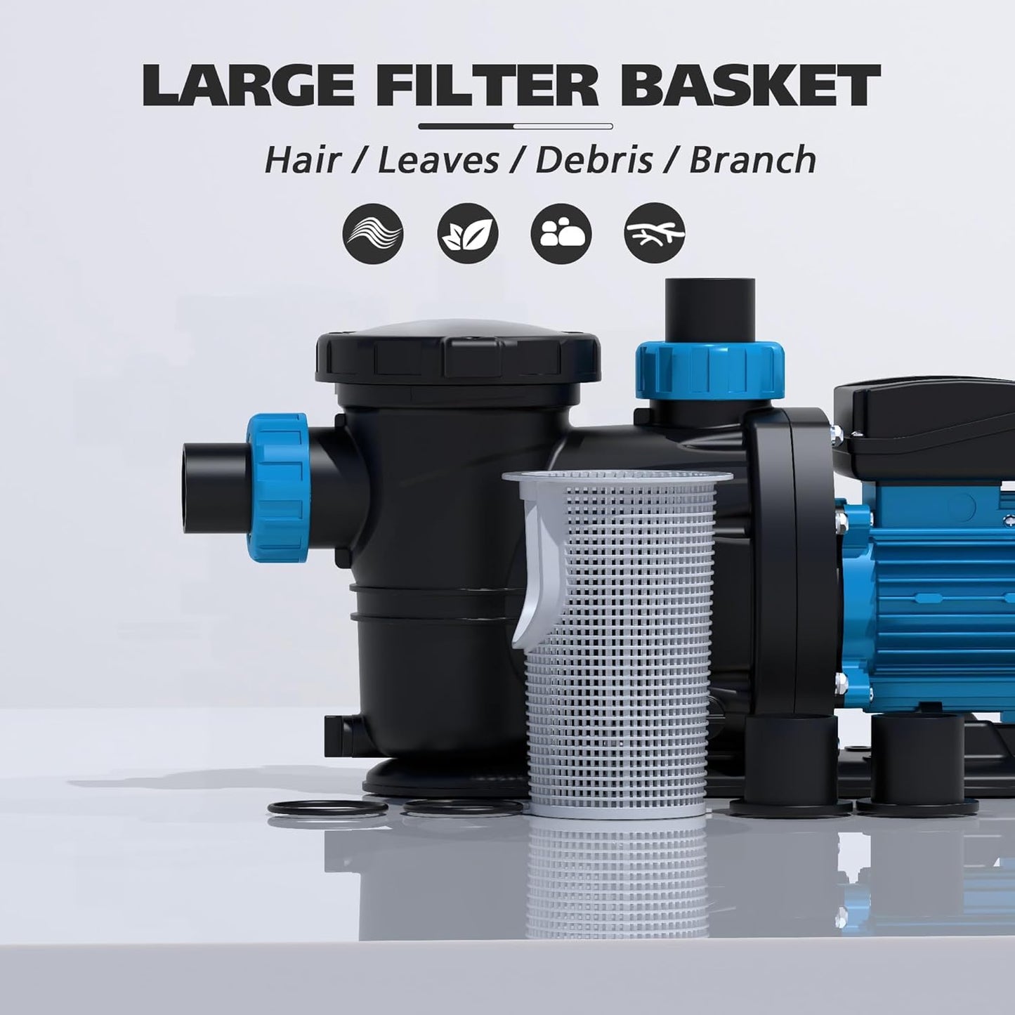 BOMGIE In/Above Ground Pool Pump, High Flow Powerful Self Priming Pool Pump with Timer,1.5 HP 5400GPH 115V