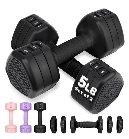 Adjustable Dumbbell Set of 2, 10LBS Hand Weights for Women Men 3-in-1 Free Weight Dumbbells Sets at Home, Each 1lb 3lb 5lb for Home Gym Exercise Workout Strength Training Equipments Black