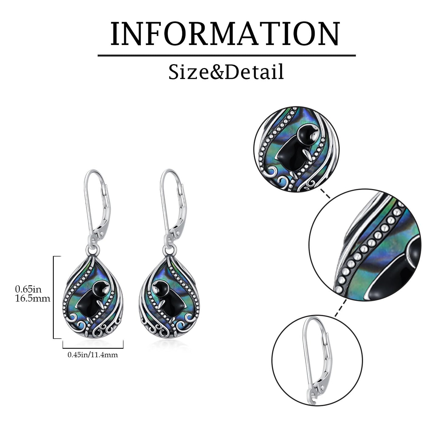 YYmqmq Penguin Earrings for Women 925 Sterling Sliver Abalone Dangle Earrings Leverback Penguin Jewelry Gifts for Women Girlfriend Mom Birthday Gifts
