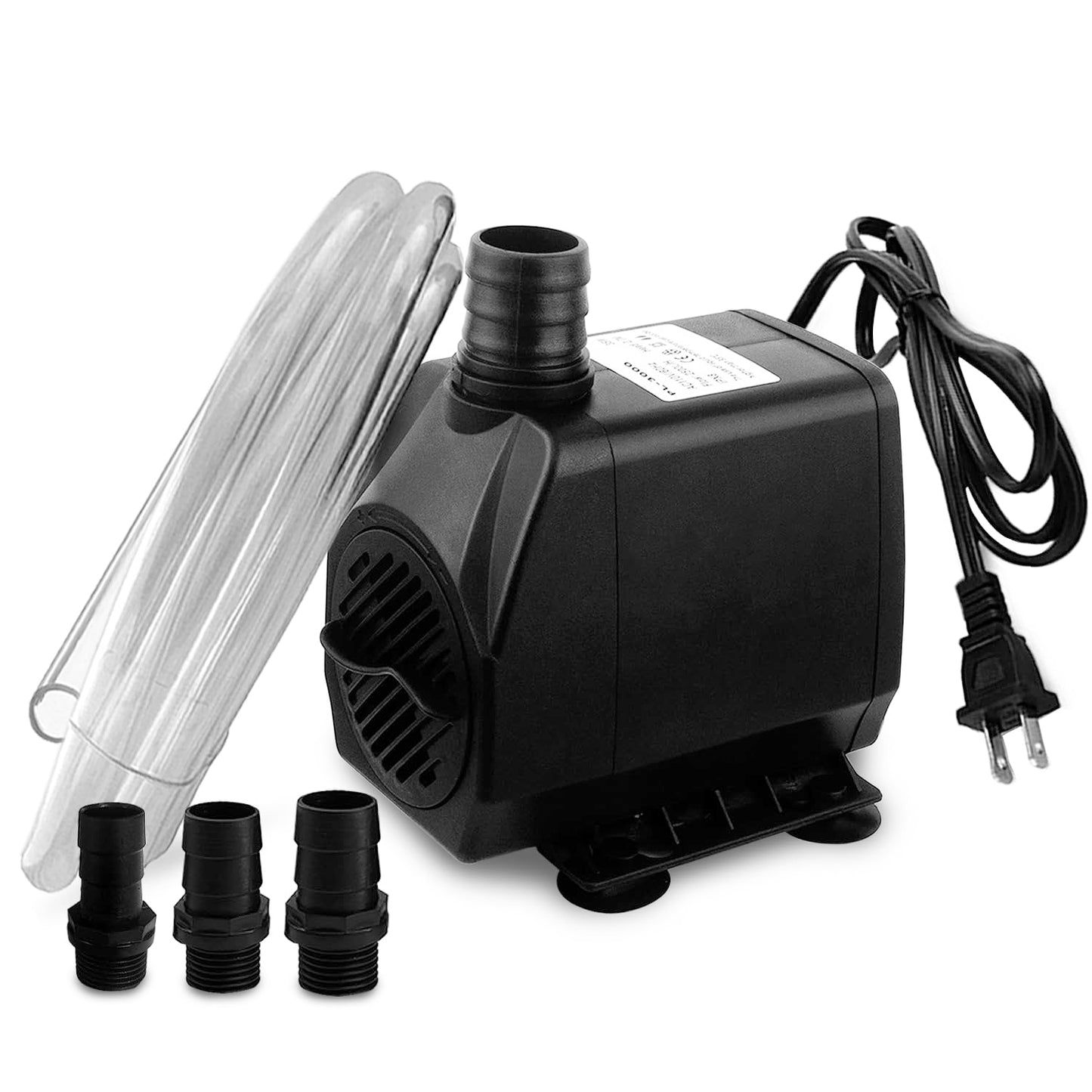 PULACO Large Flow: 800GPH（3000L/H）Submersible Pump with 6.5 ft Tubing, 45Watt Durable Fountain Water Pump With 4 Nozzles For Above 80 gallons Fish Tank or Pond