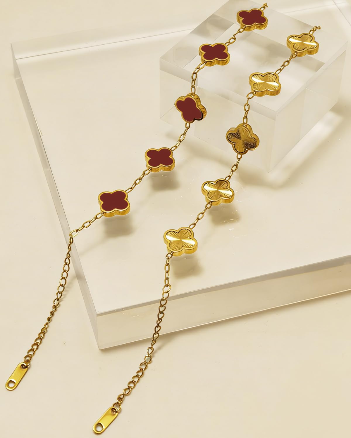 Aimétte Monette 18K Gold Bracelets for Women Non Tarnish Four Leaf Clover Bracelet Gold Jewelry Set for Women Trendy