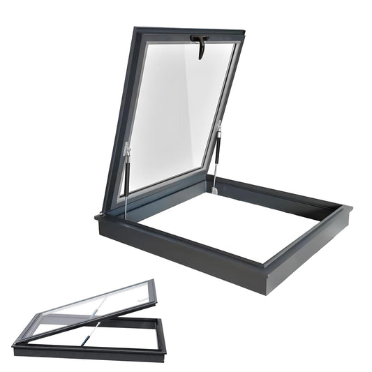 Skylight House Roof Window, Underground Lighting Well Window with Double Layer Tempered Glass, Flush Mount Roof Access Hatch Security Door, Venting Deck Viewing Window Cover for Sunroom (58cm/22.8in)