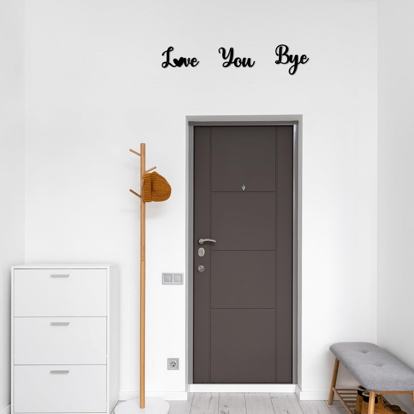 Pinetree Art Love You Bye Metal Signs Above Door for Home, Black Decorative Word Art, Modern Rustic Farmhouse Wall Sculptures for Hallway Entryway - Gifts for Family (Black 3)