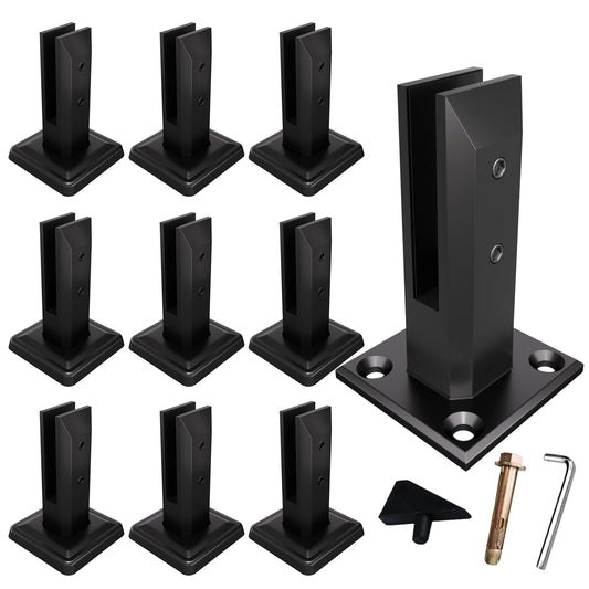 Cvter Black Glass Railing Spigot, 10 Pack, Heavy Duty Glass Clamp Post, 304 Stainless Steel Railing System for Stairs Balusters/Pool/Balcony/Patio/Deck (Net Weight 2.31lb)