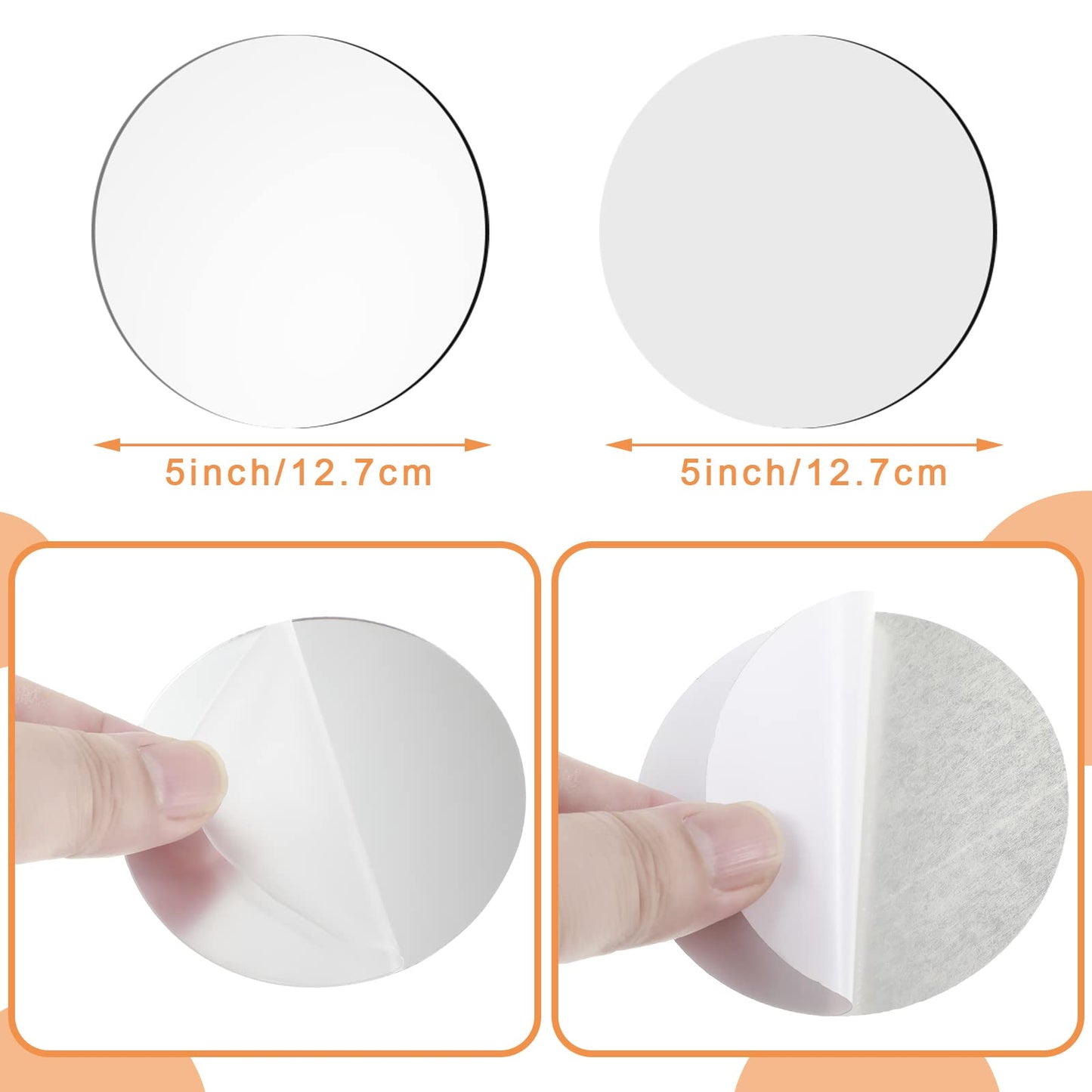 Jetec 25 Pcs Mini Acrylic Round Mirror Tiles, Self Adhesive Non Glass Round Mirror Stickers, Classic Style, for DIY Crafts, Centerpieces, Home Wall Decor, Jewelry Making(5 Inch in Diameter)