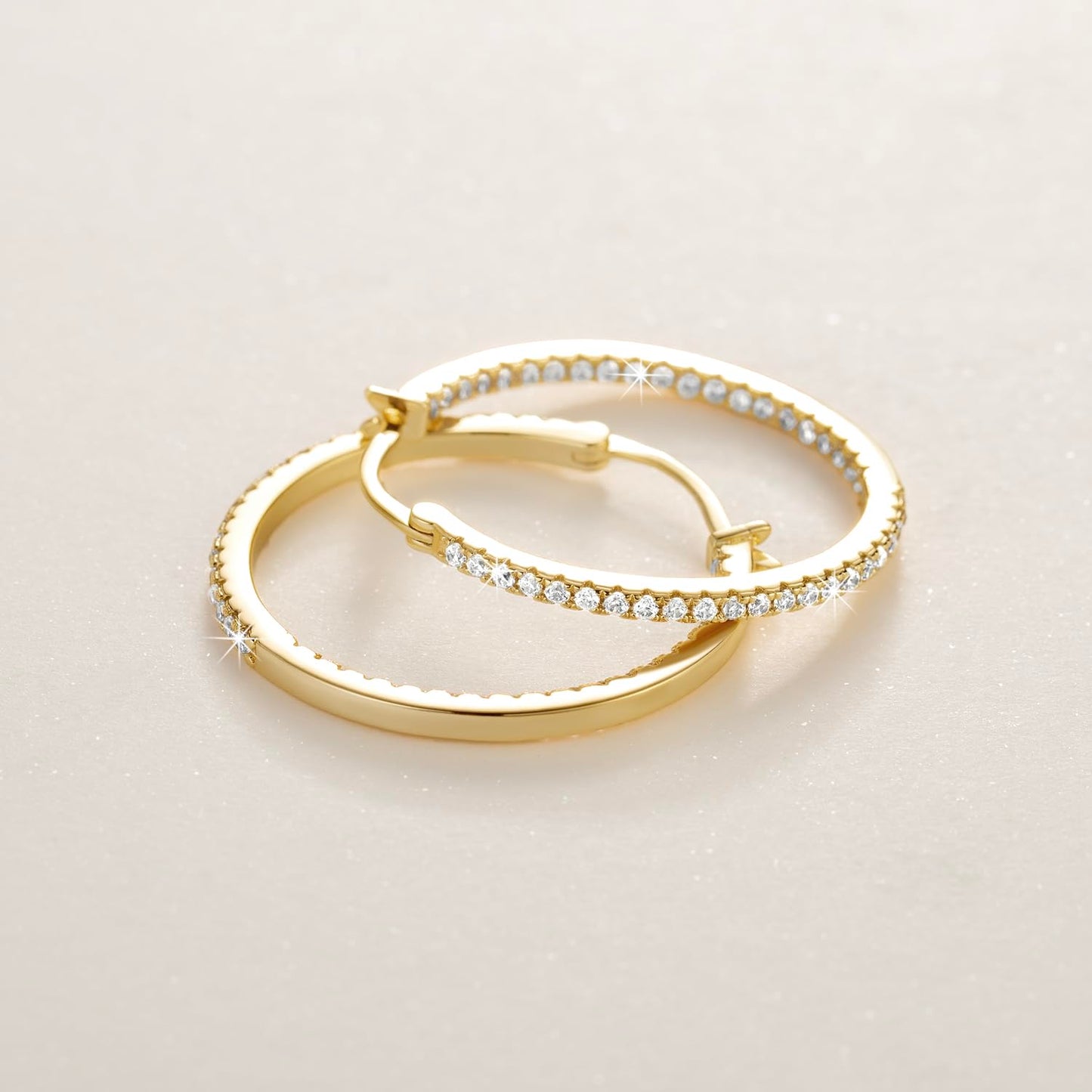 Aidomiya Gold Hoop Earrings 14K Gold Hoop Earrings for Women with Dual-sided Cubic Zirconia Hoops Earring for Women Sensitive Ears Hypoallergenic Womens earring 30MM