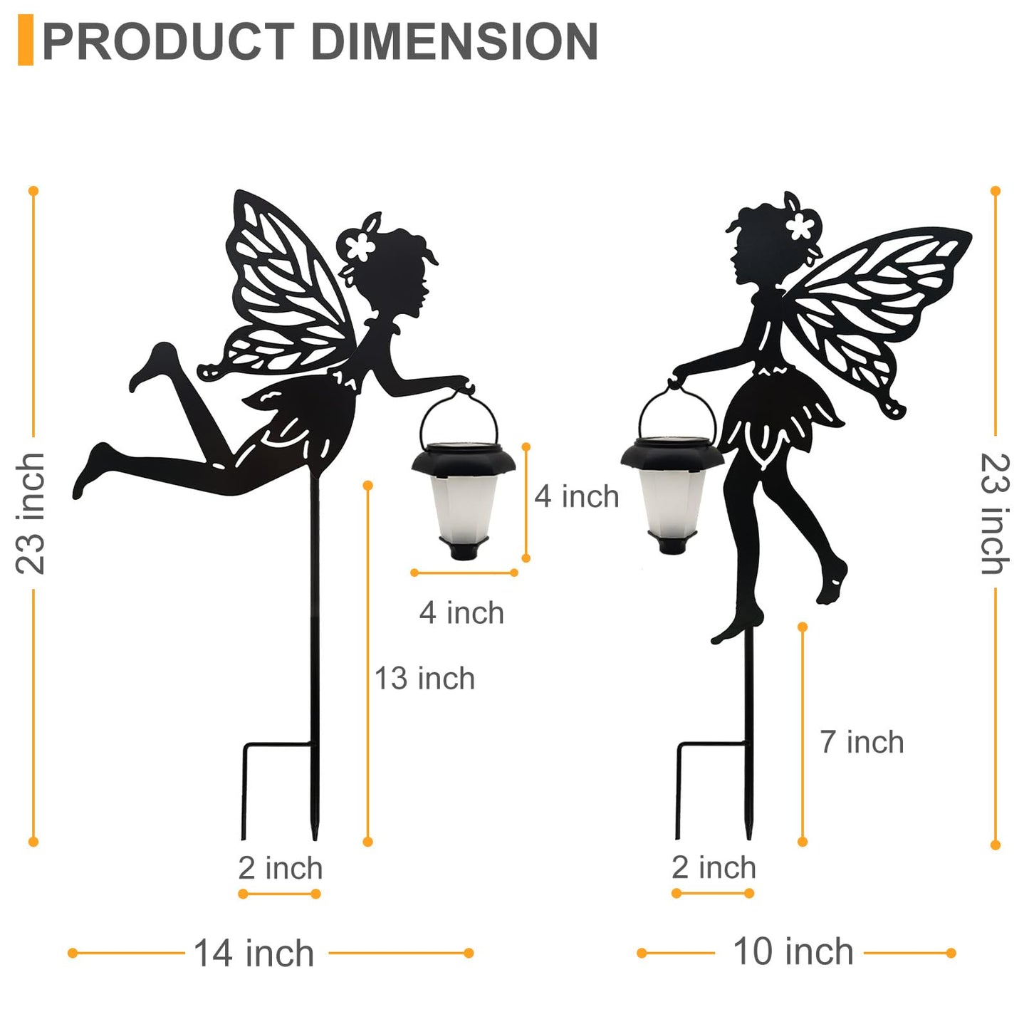 Solar Fairy Garden Stake Decorative Lantern, 2 Pack Metal Fairy Angel Garden Silhouette Lights for Lawn, Pathway, Patio, Yard Outdoor Decor