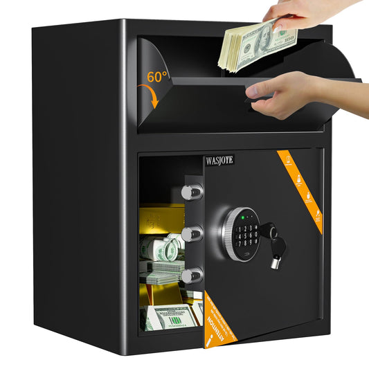 WASJOYE Depository Drop Cabinet Safe - 2.6 Cubic Feet Large Size with Digital Keypad Lock and Anti Theft, Business Security Safe Box with Alarm Function, Large Drop Slot Box for Cash Slip Office Home