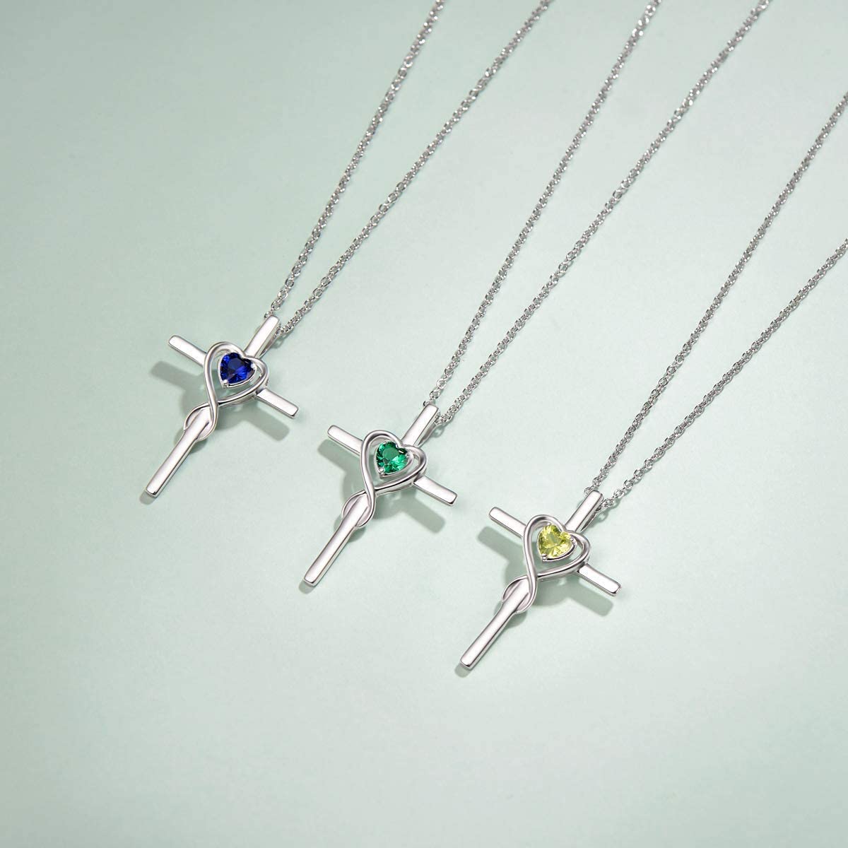 FANCIME Peridot Cross Necklace For Women Sterling Silver Birthstone Peridot Infinity Heart Cross Pendant August Birthstone Jewelry Gifts Valentines Day Gifts for Women