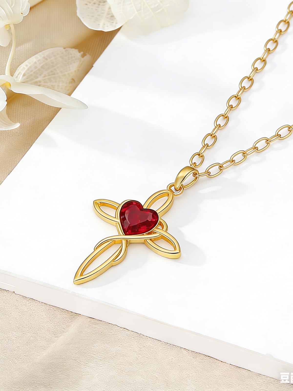 POIUY Celtic Knot Cross Birthstone Necklace for Women 14K Gold Dainty Irish Infinity Heart Pendant Cross Jewelry Anniversary Valentines Birthday Mothers Day Gifts for Mom Wife Her