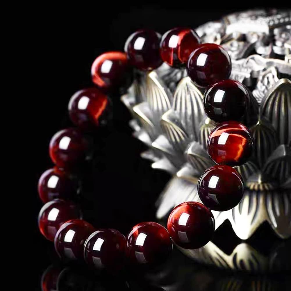 14MM Red Tigers Eye Bracelet for Men | Natural Healing Root Chakra Gemstones | Fits for 8.5" XLarge Strong Wrist | Bring Luck & Fortune | Anxiety Relief Spritual Gift for Friends Familys with Big Arm