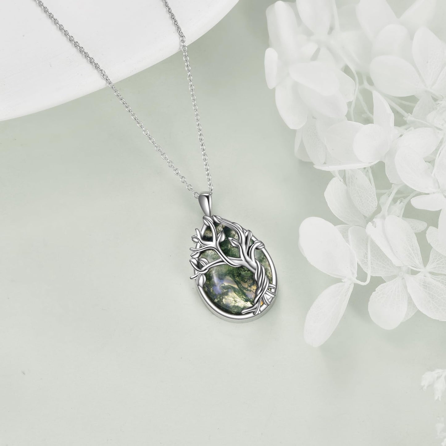 POPLYKE Moss Agate Tree of Life Necklace for Women 925 Sterling Silver Family Tree Pendant Jewelry Birthday Gifts