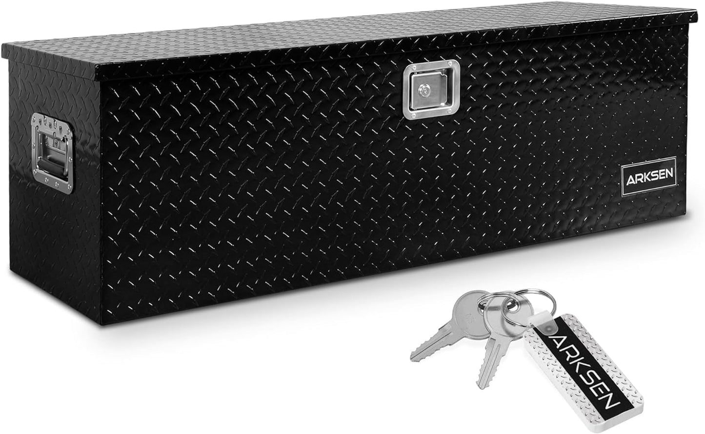 ARKSEN 49" Aluminum Diamond Plate Tool Box,Heavy Duty Waterproof Truck Storage Organizer Chest for Pick Up,Truck Bed, RV Trailer with Side Handle, Lock and Keys - Black