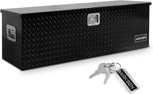ARKSEN 49" Aluminum Diamond Plate Tool Box,Heavy Duty Waterproof Truck Storage Organizer Chest for Pick Up,Truck Bed, RV Trailer with Side Handle, Lock and Keys - Black