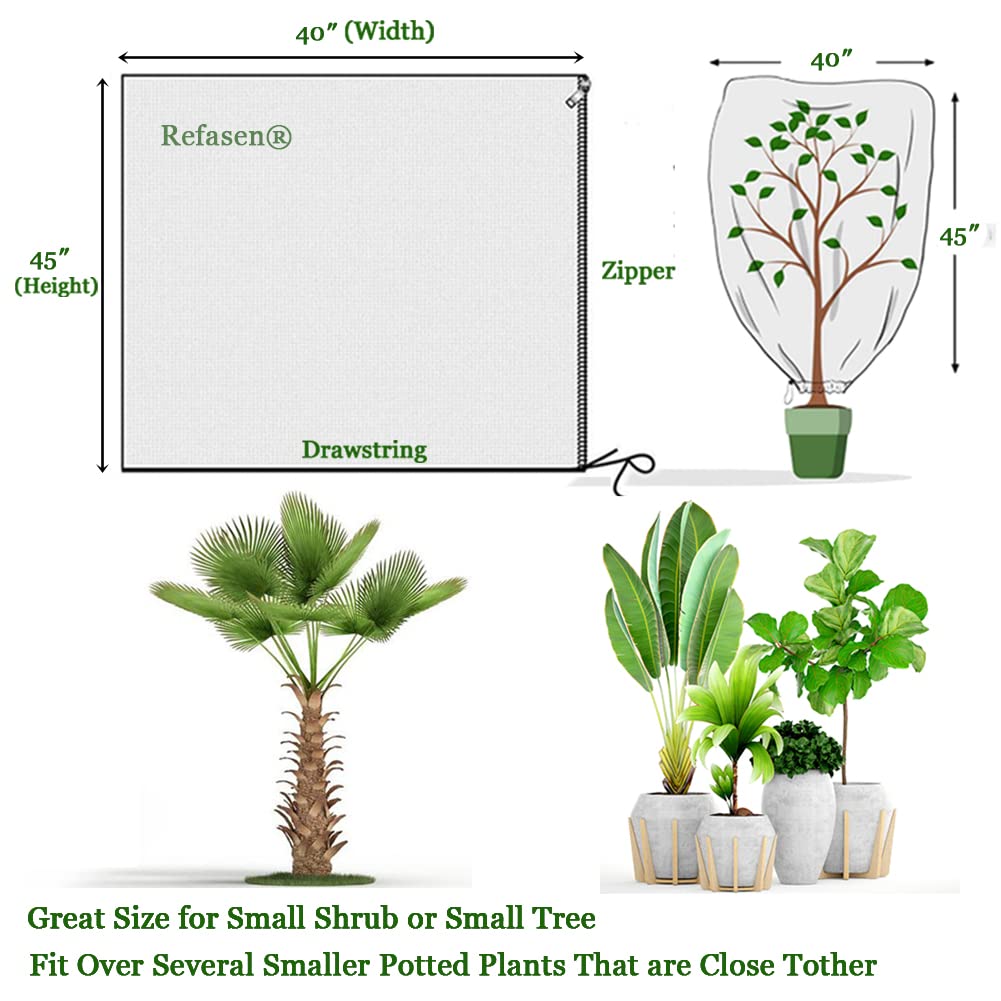 Refasen Plant Covers Freeze Protection,3 Packs 45”H X40”W Frost Blankets for Outdoor Plants Frost Cloth with Zipper Drawstring-Protect Trees from Cold Frost Pest