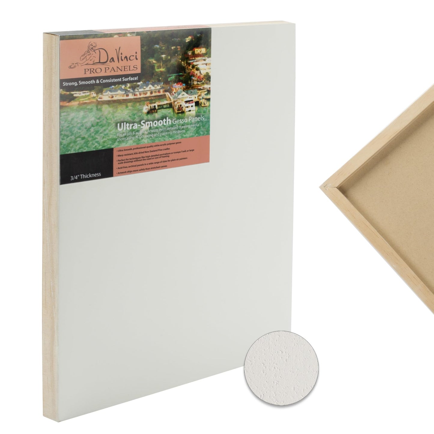 Da Vinci Pro Ultra Smooth Wood Canvas Gesso Board - 2" Deep, 18x24 Single White Acrylic Polymer Gesso Panels for Painting Fine Portraits and Ultra Fine Detail Illustrations and Artwork