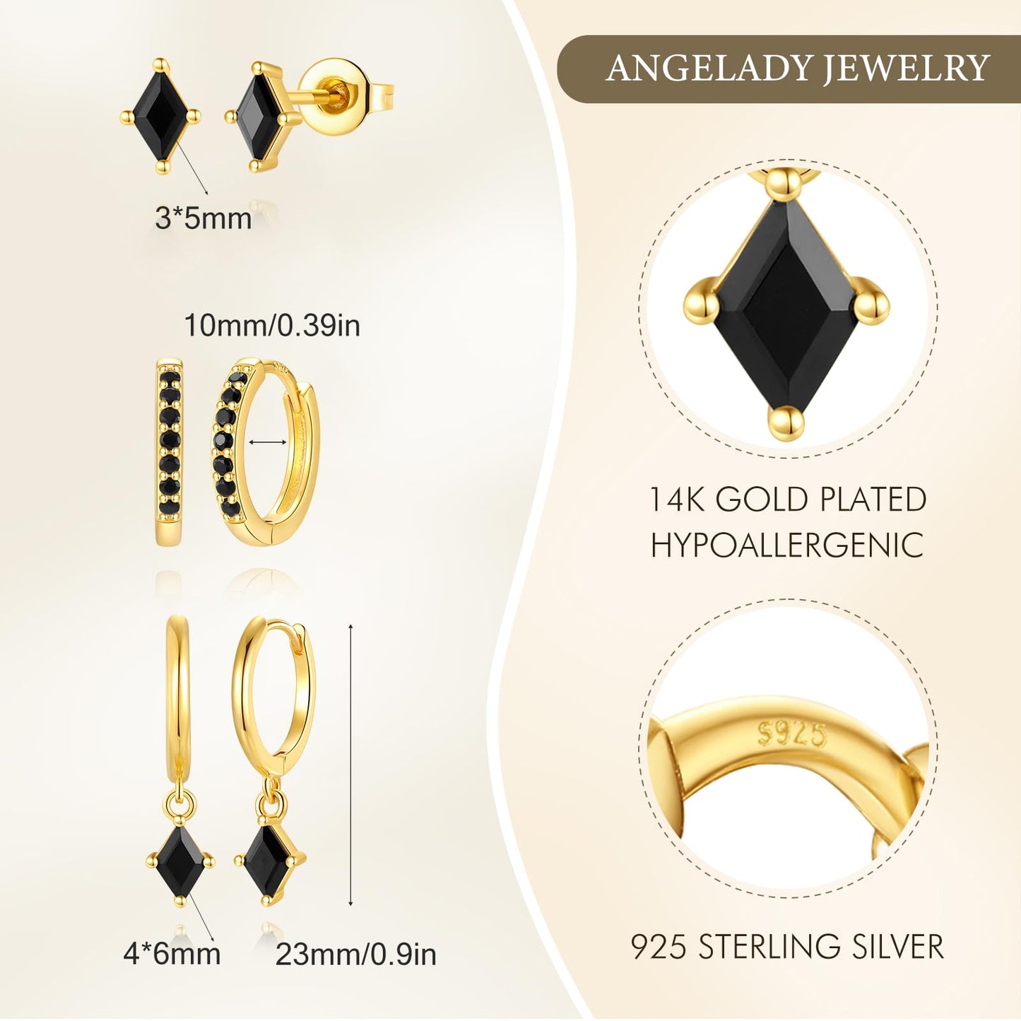Gold Hoop Earrings Set for Women, Dainty 14K Gold Plated Black Earrings, Hypoallergenic Trendy Small Earring Stacks Multiple Piercing, Huggies Black Dangle Earring Jewelry for Women