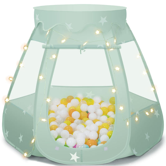 Baby Ball Pit for Toddler: with Star Lights - Pop Up Princess Play Tent for Kids - Indoor Outdoor Baby Girl Toys Birthday Gifts - NO Balls (Grayish Green Tent)