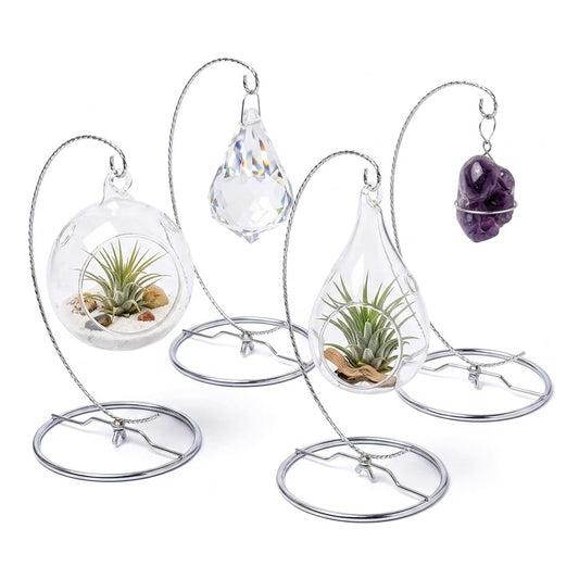 HOHIYA Christmas Ornament Display Stand 4 Pack 9.5" Chrome Silver Twist Wire Holder for 150mm Glass Terrarium Air Plants Halloween, Xmas Easter & Seasonal Decorations