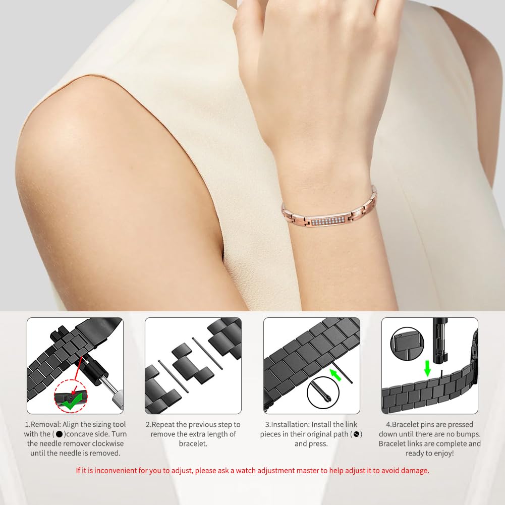 QIAOZILI Ultra Strength Magnetic Bracelet for Women, Stainless Steel Lymphatic Drainage, Magnetic Therapy Bracelets, Adjustable size, Rose Gold