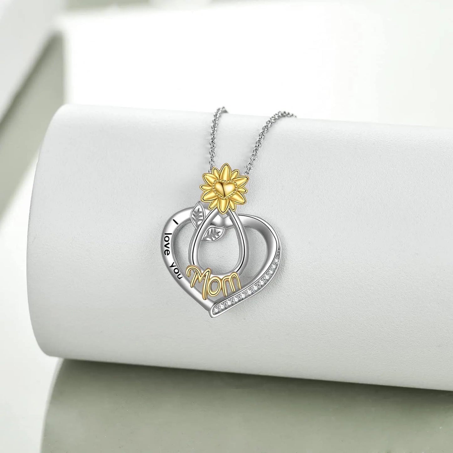 CCJM Mothers Necklace Gifts for Women, Sterling Silver Sunflower Necklace for Mom, Mothers Day Birthday Christmas Sunflower Gift for Mom Grandma from Daughter Son