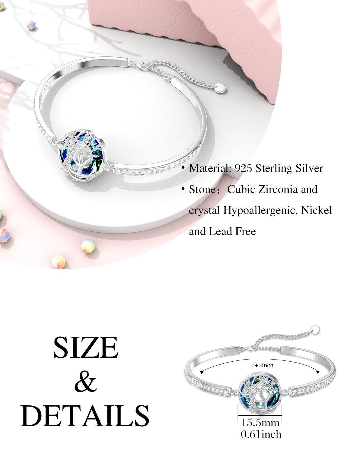 TOUPOP Tree of Life Bracelet Sterling Silver Initial Y Letter Bangle Bracelet Family Tree Blue Crystal Jewelry Mothers Day Birthday Gifts for Women Mom Wife