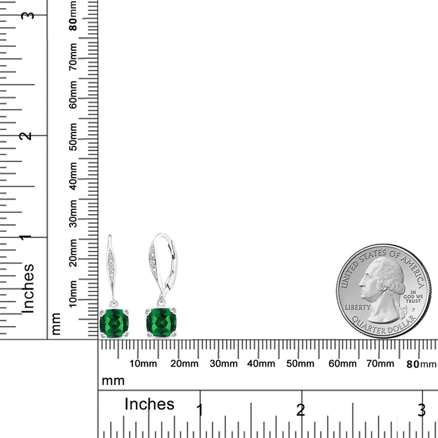 Gem Stone King Drop Dangle Earrings For Women | 7MM Cushion Cut Gemstone Birthstone and Diamond | 925 Sterling Silver | Jewelry Gift for Mom Wife Her | Nano Emerald-May | 925 Sterling Silver