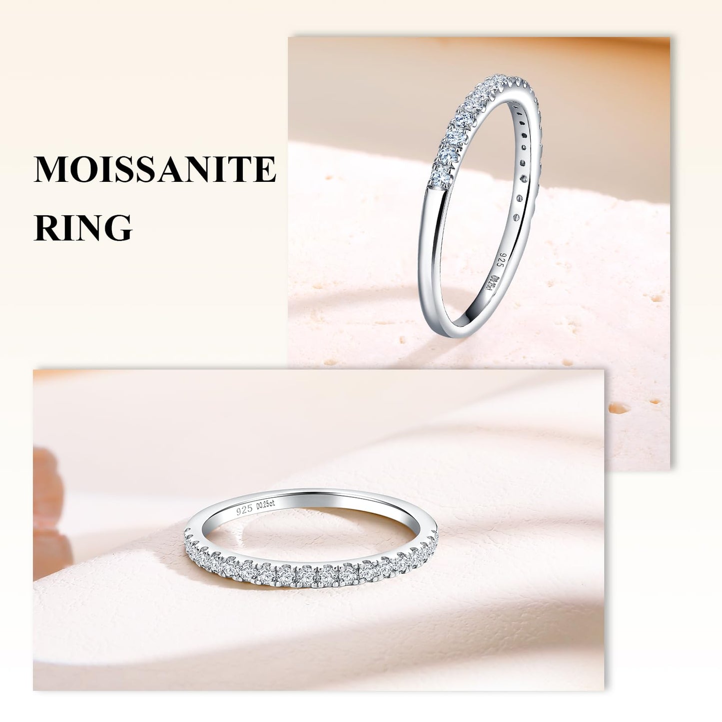 AGRULE Moissanite Eternity Band Ring 0.25 Cttw 14k White Gold Plated Sterling Silver Bezel Set Anniversary Ring 1.4mm Wide Wedding Band for Men Women, Size 8