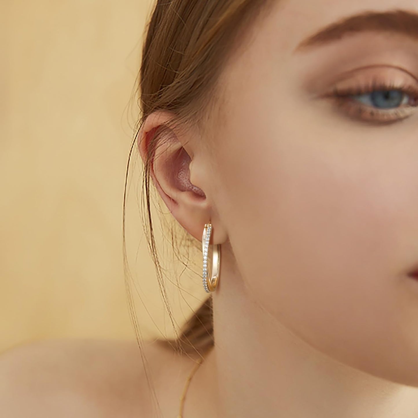 ELEBEST Hoop Earrings 14K Hoop Gold Earrings for Women Thick Large Diamond Hoops Earring Elegant X-shaped Gold Huggie Earring 30mm