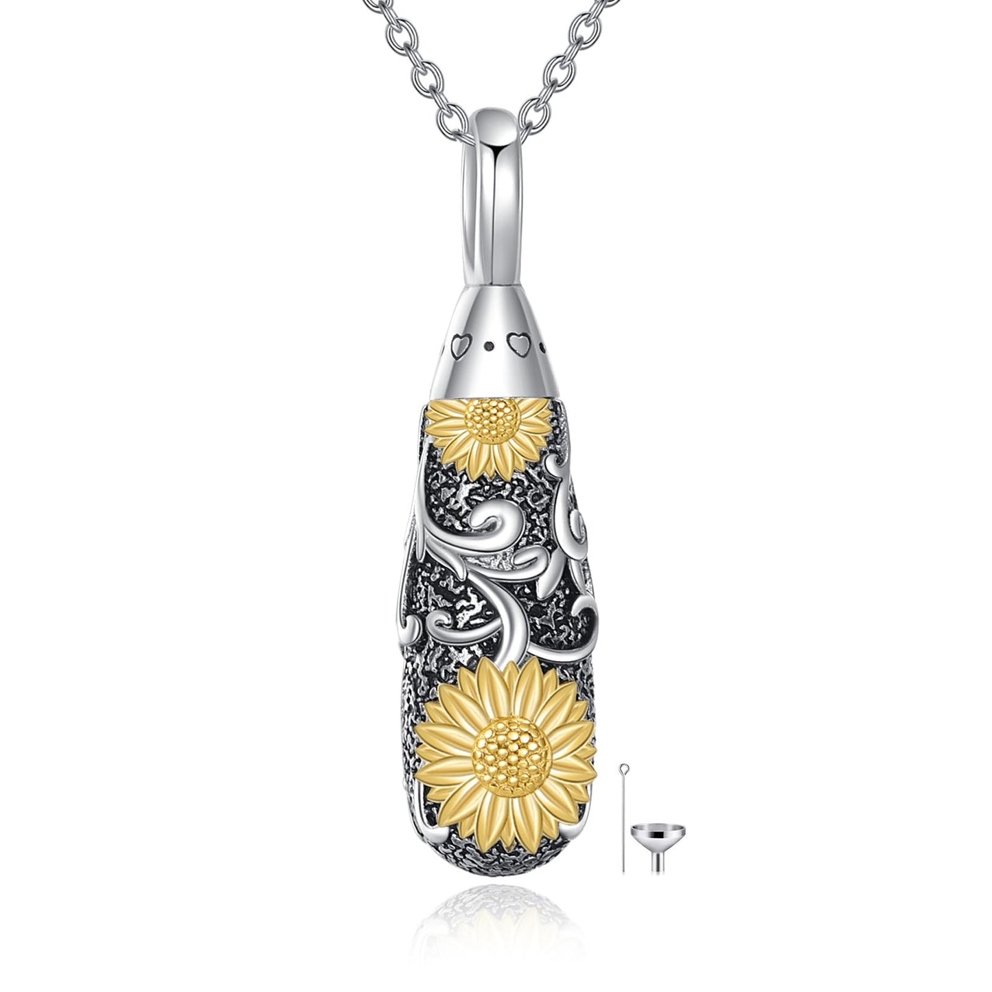 POPLYKE Teardrop Sunflower Filigree Urn Necklace for Ashes for Women Sterling Silver TearDrop Cremation Necklace for Ashes Keepsake Jewelry for Women Men
