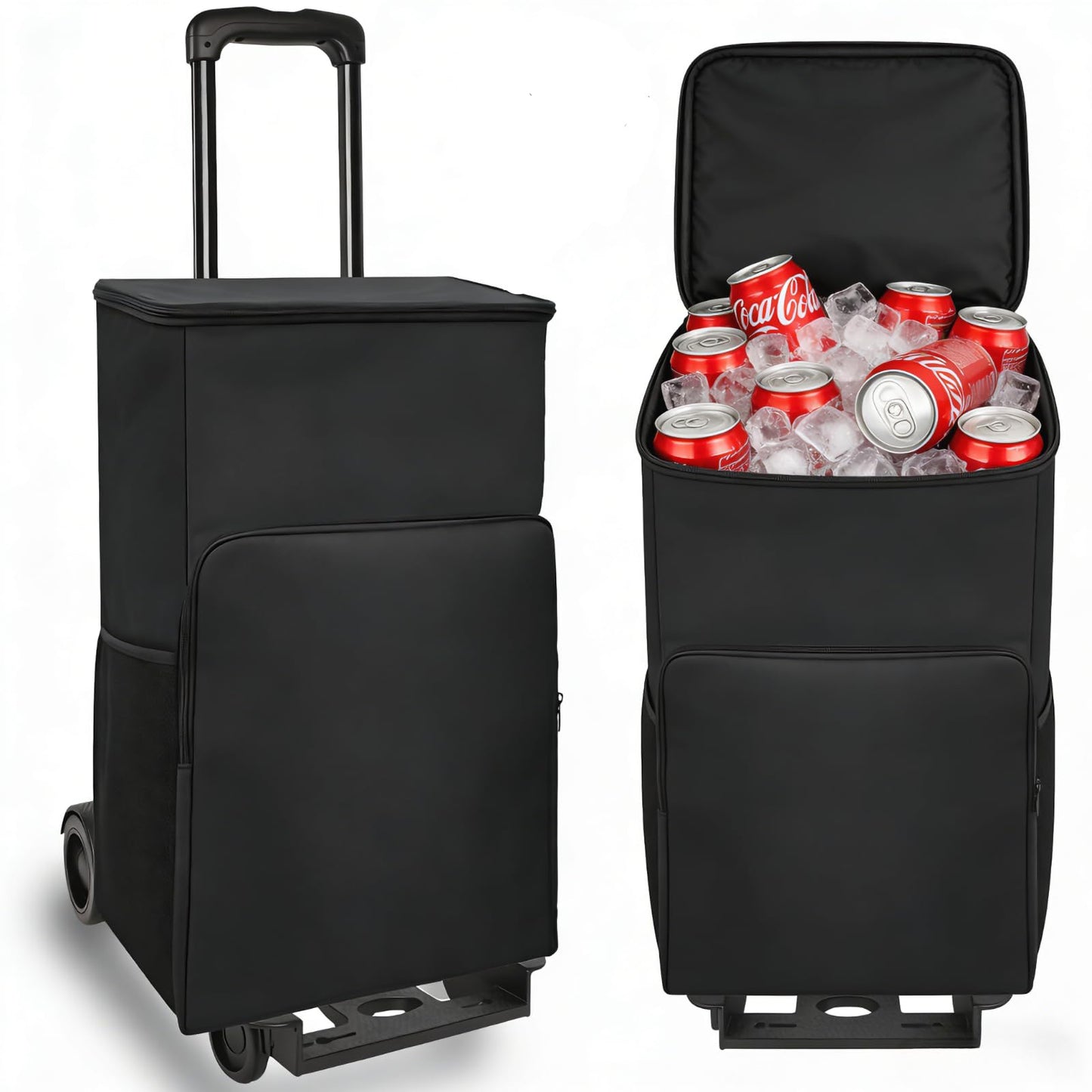 114-63L Cooler on Wheels with Handle, Insulated Leakproof Soft Cooler Carry Bag with Wheels and Handle Collapsible, Wheeled Cooler, Rolling Cooler Bag for for Camping, Fishing, Travel