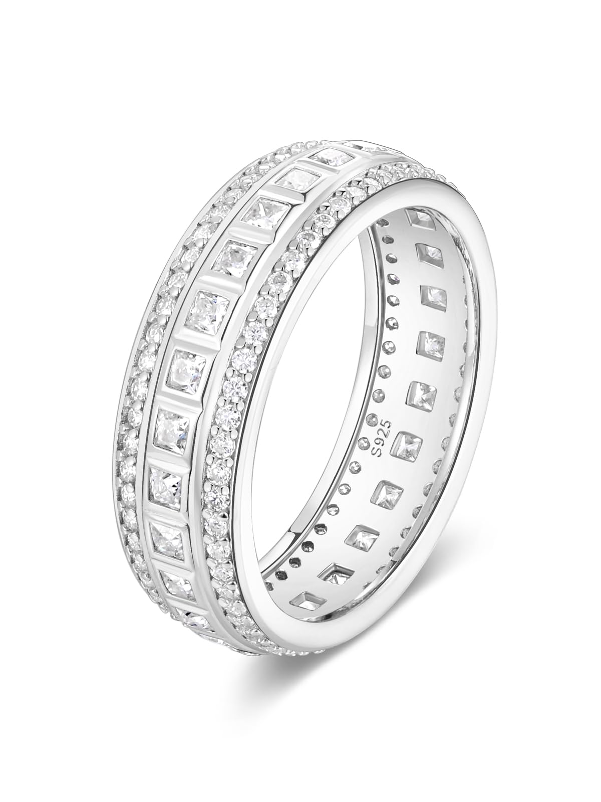 Frbod Women's Moissanite Rings Sparkling Bezel Set Diamond Ring Sterling Silver Row Engagement Band Size 6