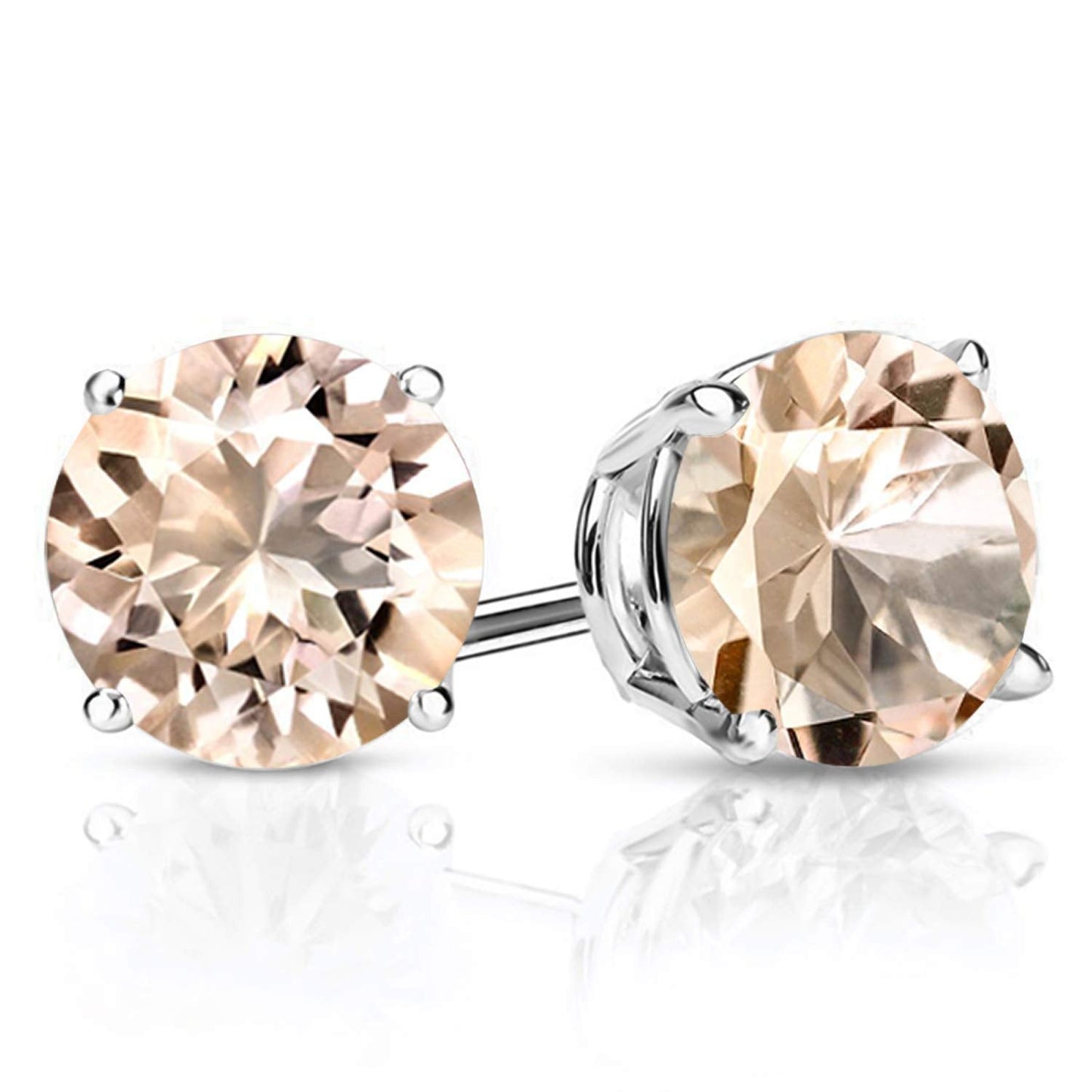 Gem Stone King 2-4 Cttw Round Gemstone Birthstone Stud Earrings For Women Men | 925 Sterling Silver | Round 7MM | Fine Jewelry Gifts for Women Her Mom Wife Men | Morganite-October