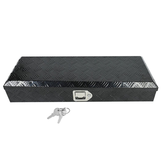 confote 34 Inch Aluminum Stripes Plated Tool Box Pick Up Truck Bed RV Trailer Toolbox Waterproof Square Storage Organizer with Lock and Keys - Black