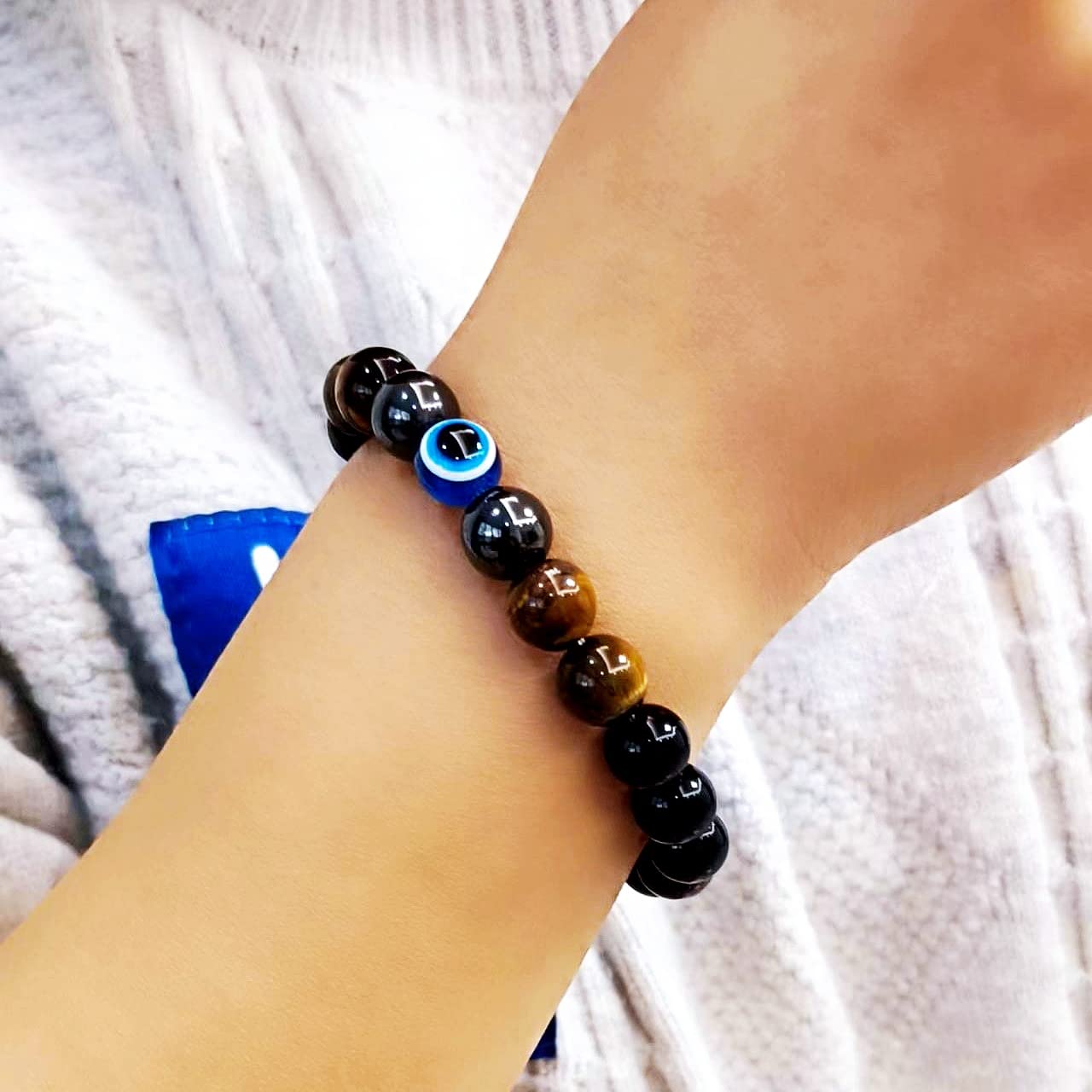 WEFRIN Evil Eye with Hematite Black Obsidian Tiger Eye Stone Triple Protection Bracelets for Men Women, Crystal Stone Bracelet Bring Luck Prosperity and Happiness Jewelry