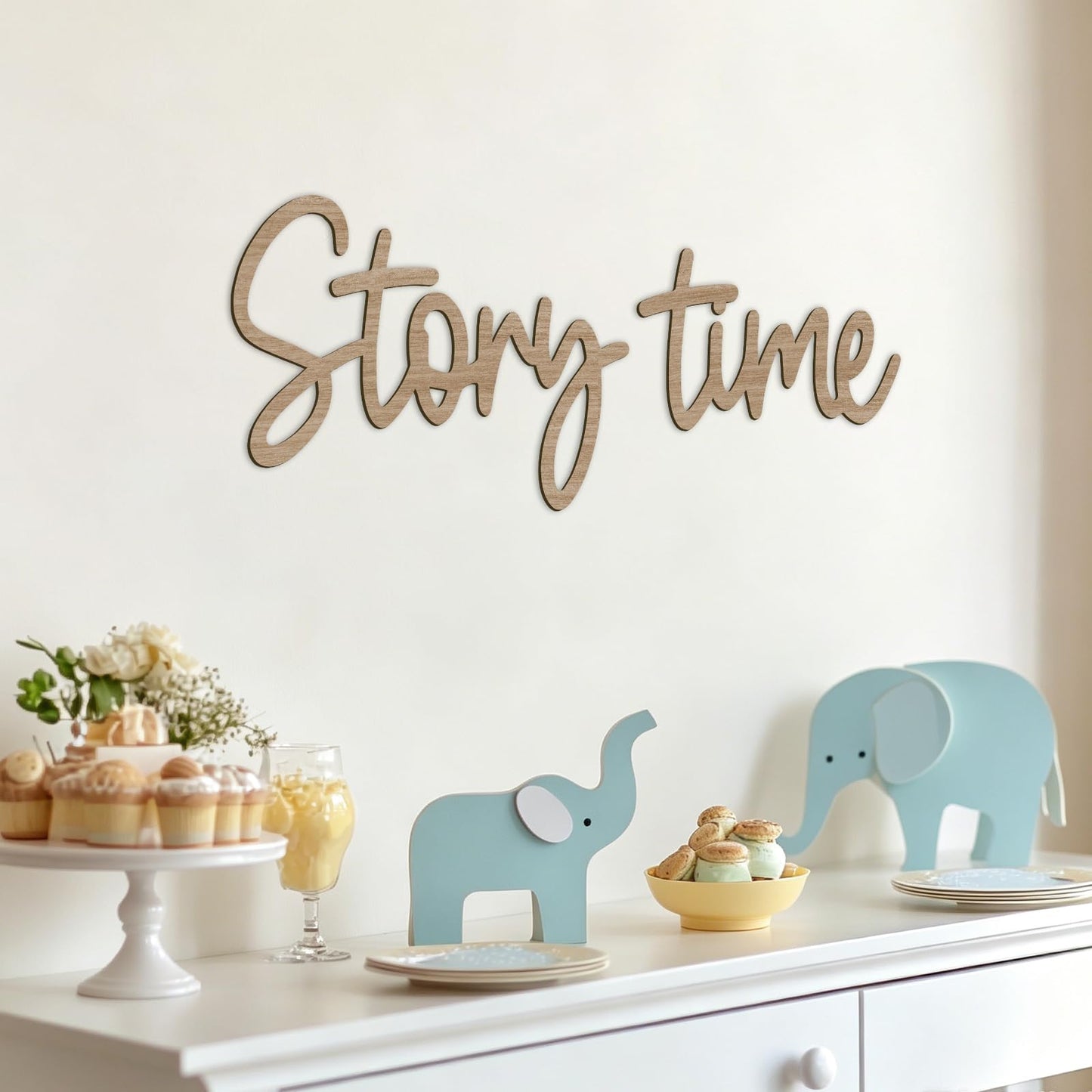 JarThenaAMCS Story Time Wooden Sign Story Telling Reading Corner Sign Rustic Nursery Wall Decor for Kids Bedroom Bookshelf Home Decor Birthday DIY Crafts Baby Gift