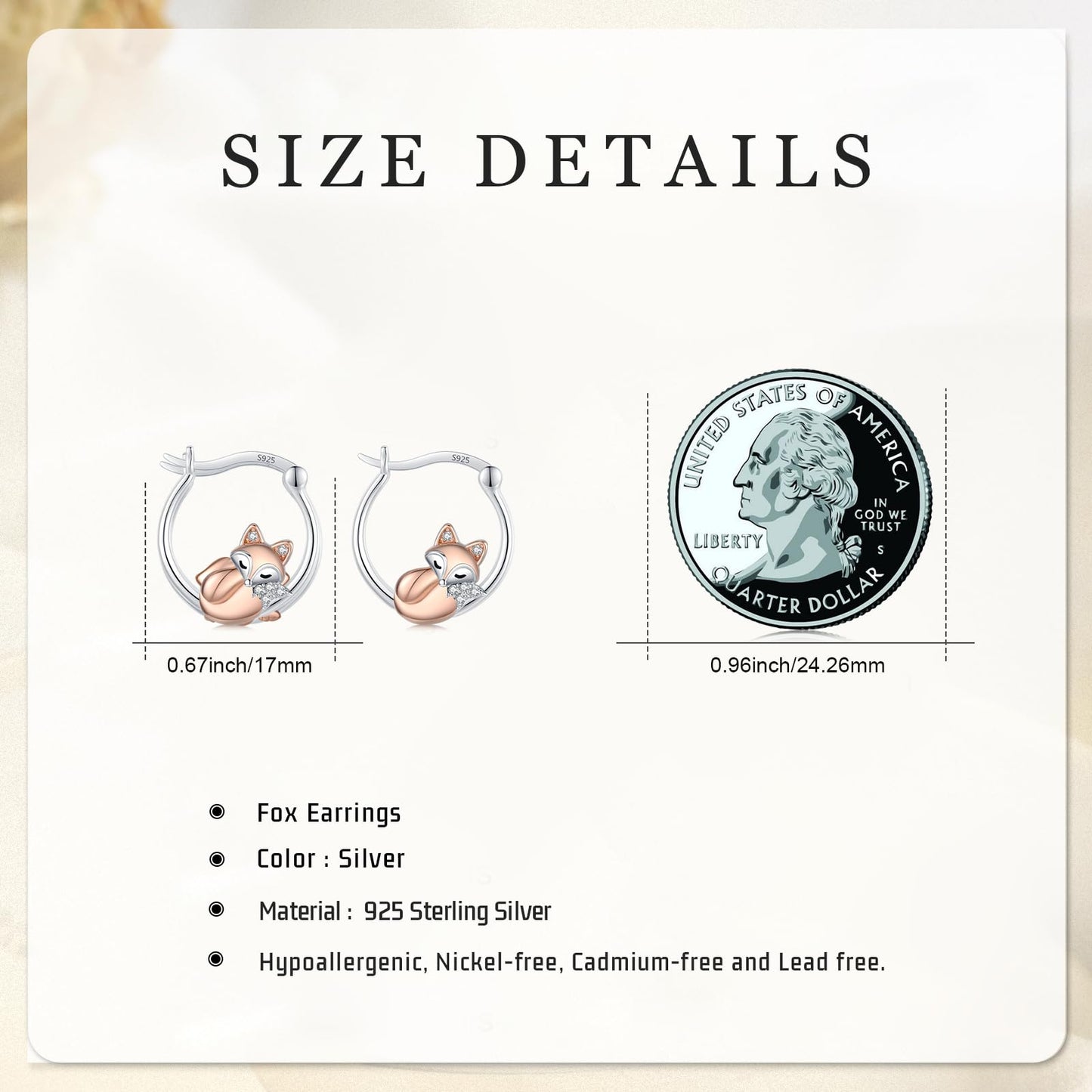 JUSTKIDSTOY Fox Earrings 925 Sterling Silver Cute Animal Hoop Earrings for Sensitive Ears Lucky Jewelry Fox Gifts for Women