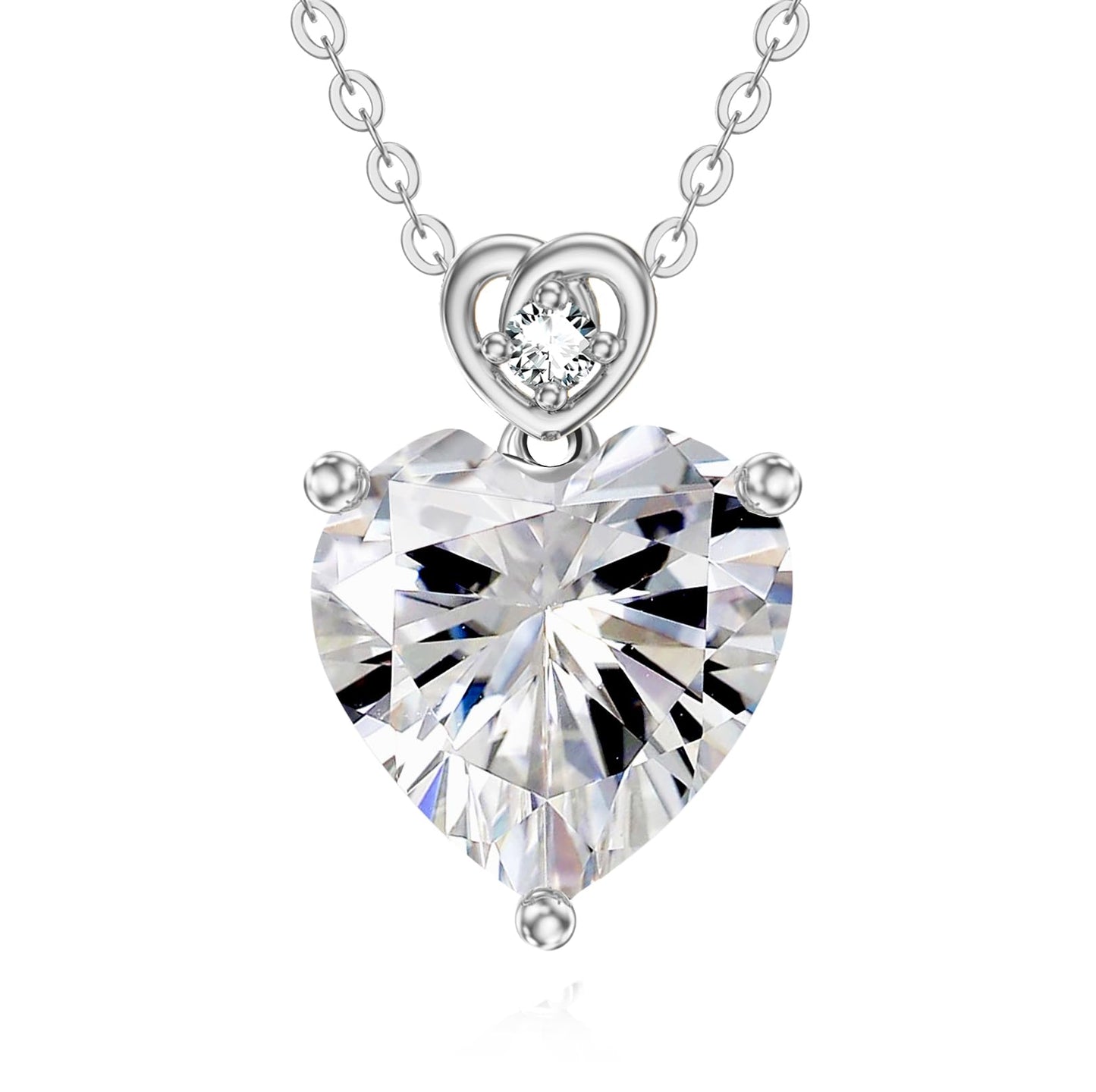 NFYBD 14k White Gold Love Heart Simulated diamonds Birthstone Pendant Necklace for Women 3 Carat Heart-cut Created Gemstone Anniversary Birthday Mother's Day Necklaces for Her-April