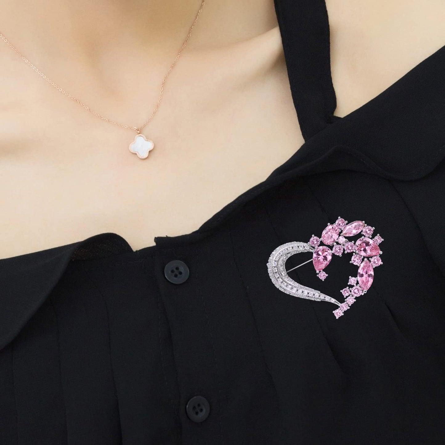 Heart Brooch Pins for Women Fashion Valentine Love Sliver Pink Jewelry