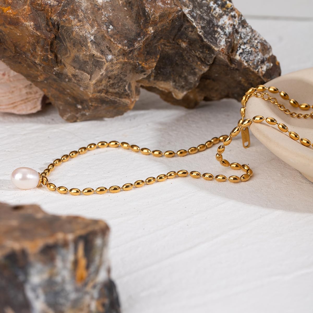 Seamido Dainty Gold Necklace for Women Non Tarnish, 18k Gold Plated Waterproof Necklace Charm Summer Beach Pendant Choker with Butterfly Pearl Sea Star, Trendy Elegant Jewelry for Her