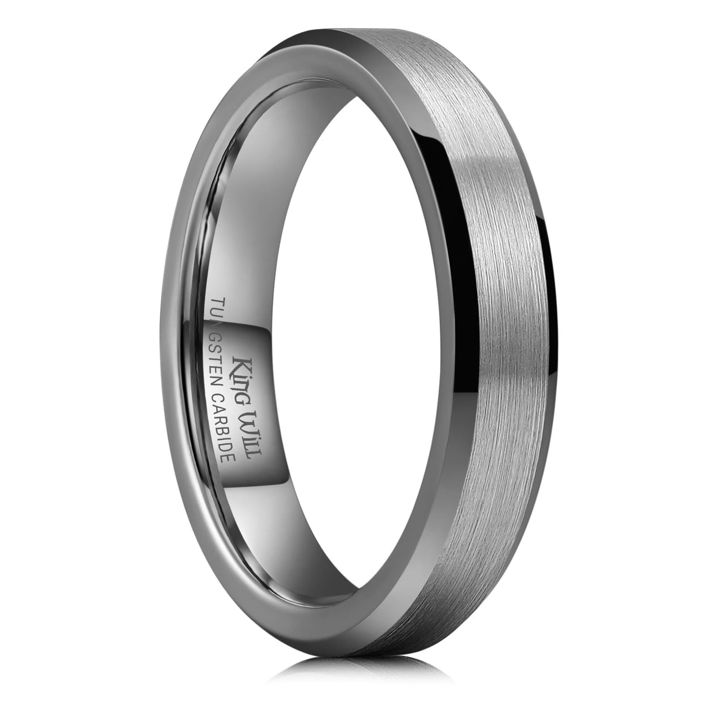 King Will Gunmetal Basic Tungsten Rings For Men 4mm Wedding Band Polished Edge Brushed Matte Promise Ring Comfort Fit, Size 9