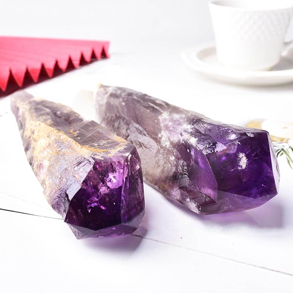 Natural Raw Amethyst Point Wand, Single Terminated Crystal Cluster Scepter, Hand Polished Healing Crystal Point, Positive Energy Gemstone, Reiki Meditation Spiritual Ornament,Home Decor & Crystal Gift