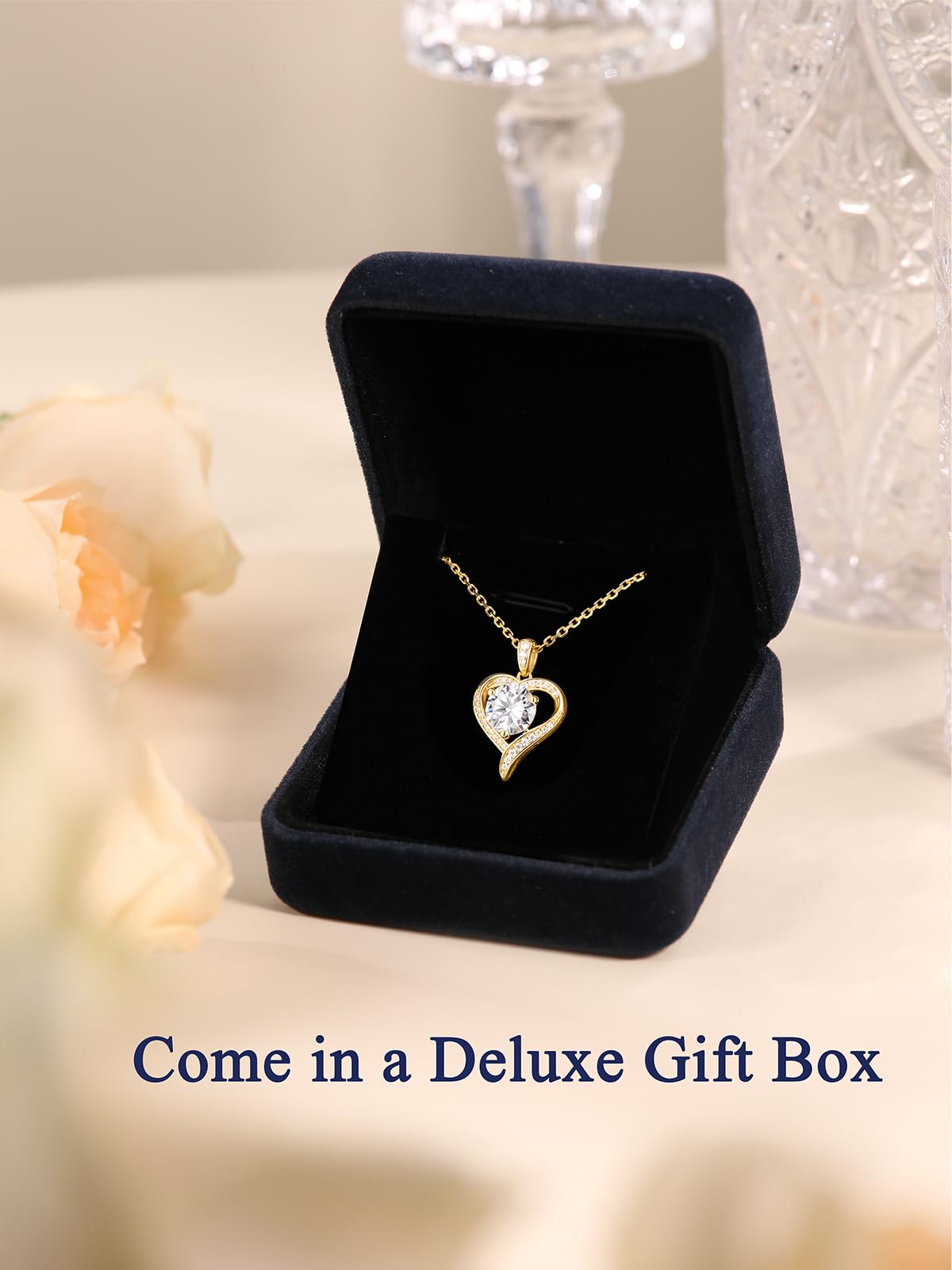 CYW 1 Carat Moissanite Heart Imitation Diamond Pendant Sparkle Gold Necklace for Women Wife 925 Sterling Silver