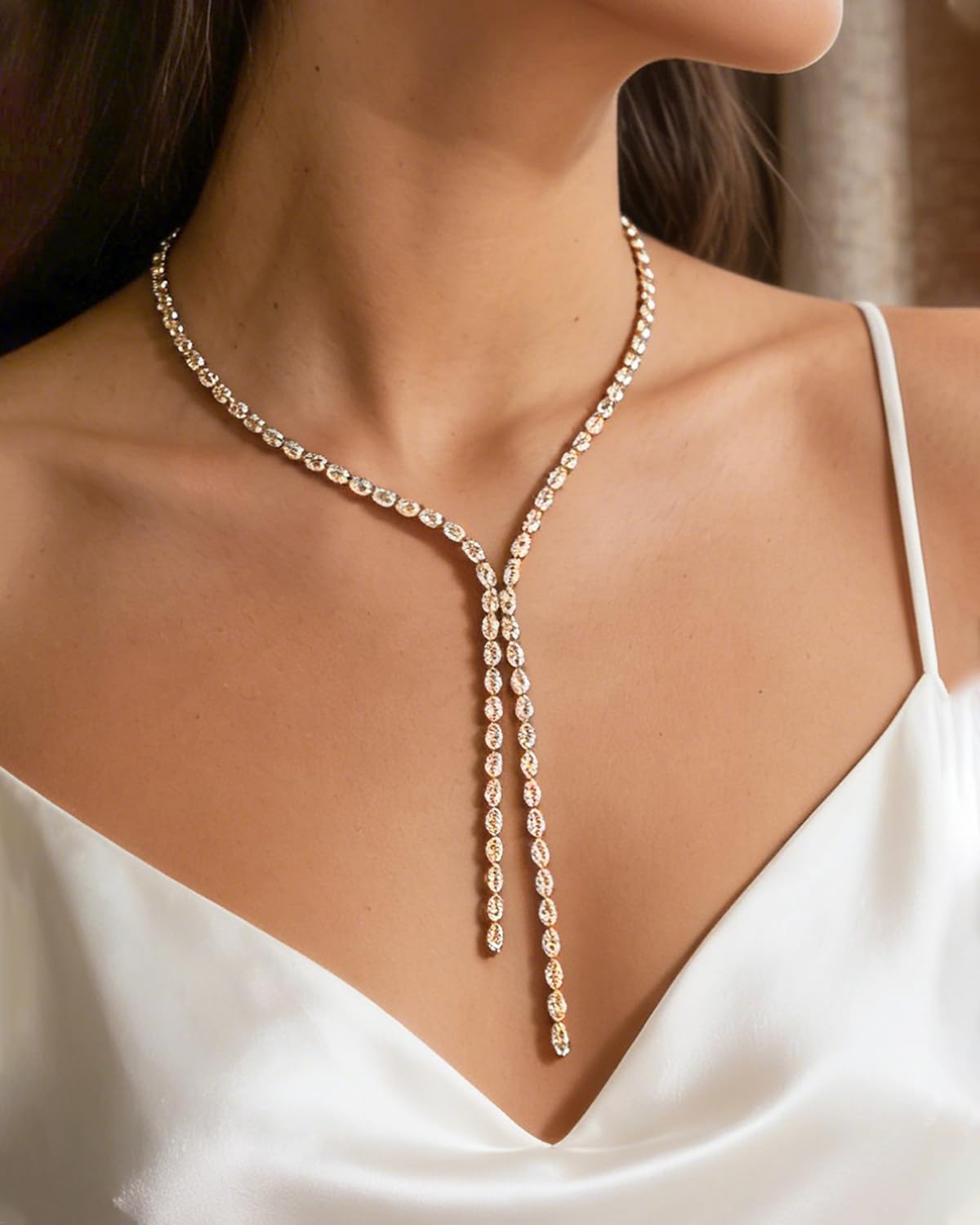 STONEFANS Rhinestone Long Necklaces for Women - Dainty Rhinestone Gold Drop Lariat Y Necklace for Women Simple Cute Long Gold Necklaces Bridal Prom Accessories Jewelry Wedding Gifts