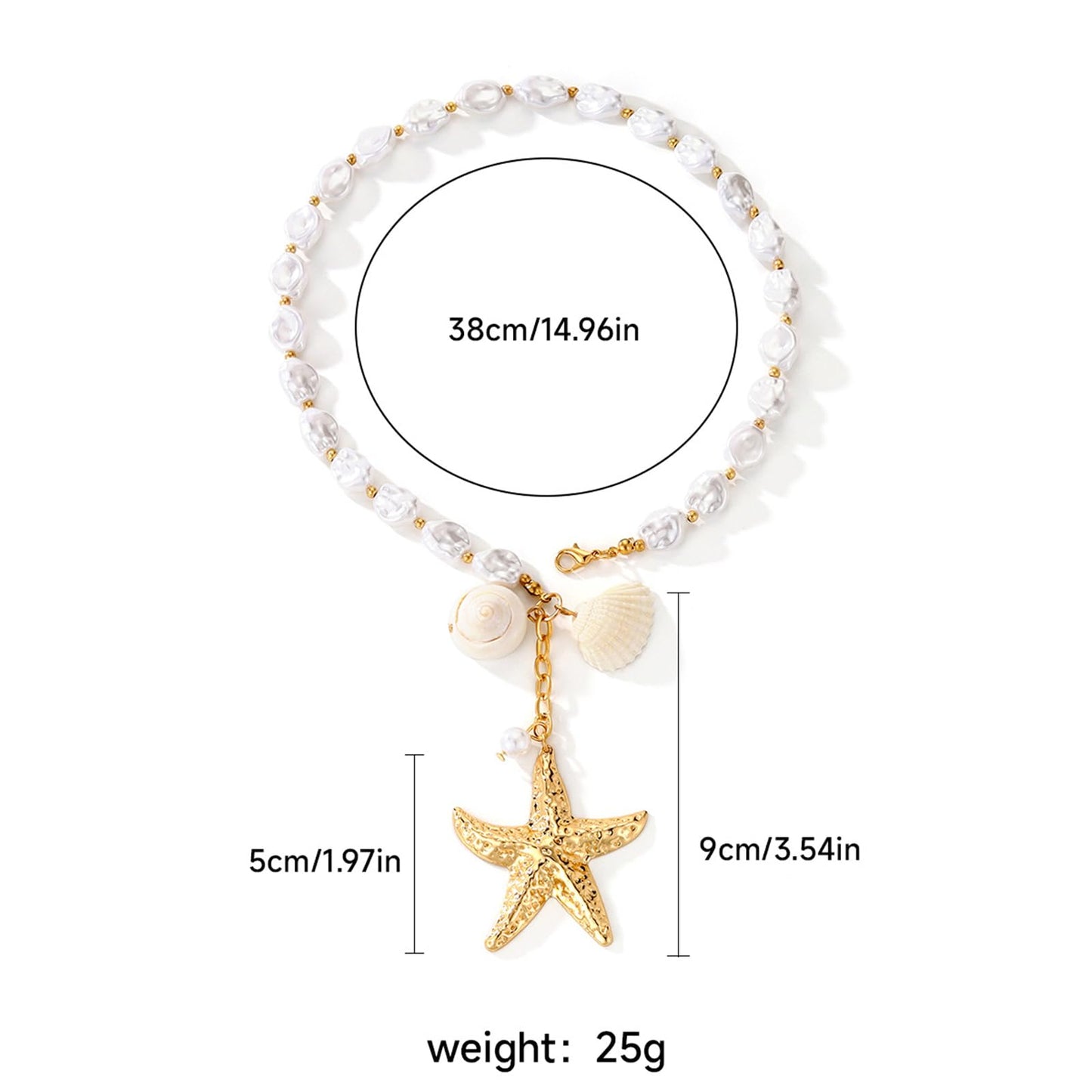 Boho Starfish Seashell Layered Necklace Gold Silver Plated Dainty Charm Double Layer Sea Shell Lucky Stars Ocean Animal Chain Necklace for Women Hawaiian Summer Beach Vacation Jewelry Gifts (Big starfish choker)