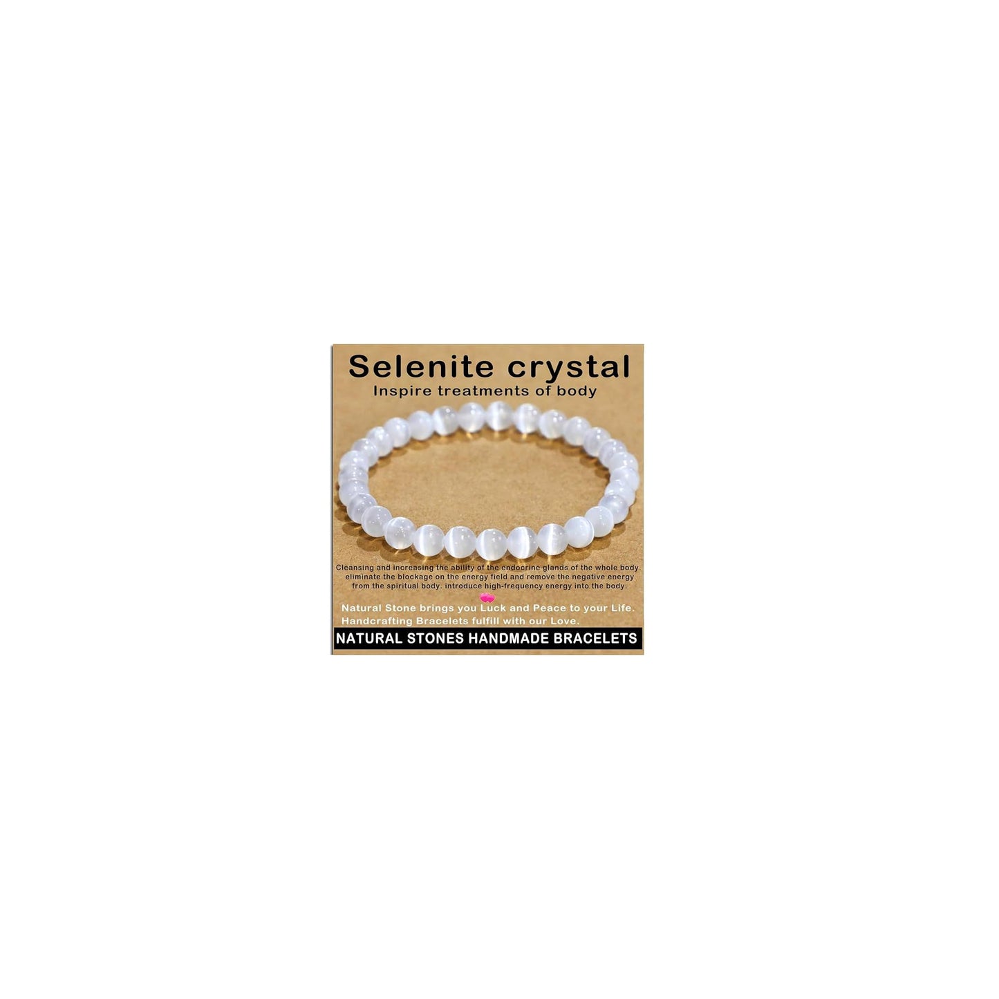 AD Beads Handmade Gemstone Stretch Elastic Bracelet Crystal Healing Reiki Nature's Beauty and Spiritual Essence Unisex (4mm, Selenite Crystal (Inspire Treatments))