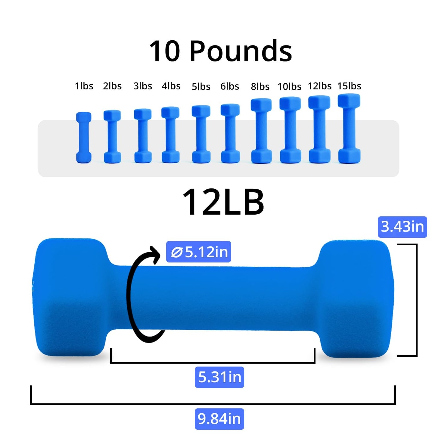 Portzon Weights Dumbbells 10 Colors Options Compatible Fitness Neoprene Dumbbell Weight Pairs with Anti-Roll Square Head Hand Weights, Exercise Free Weights for Home Gym