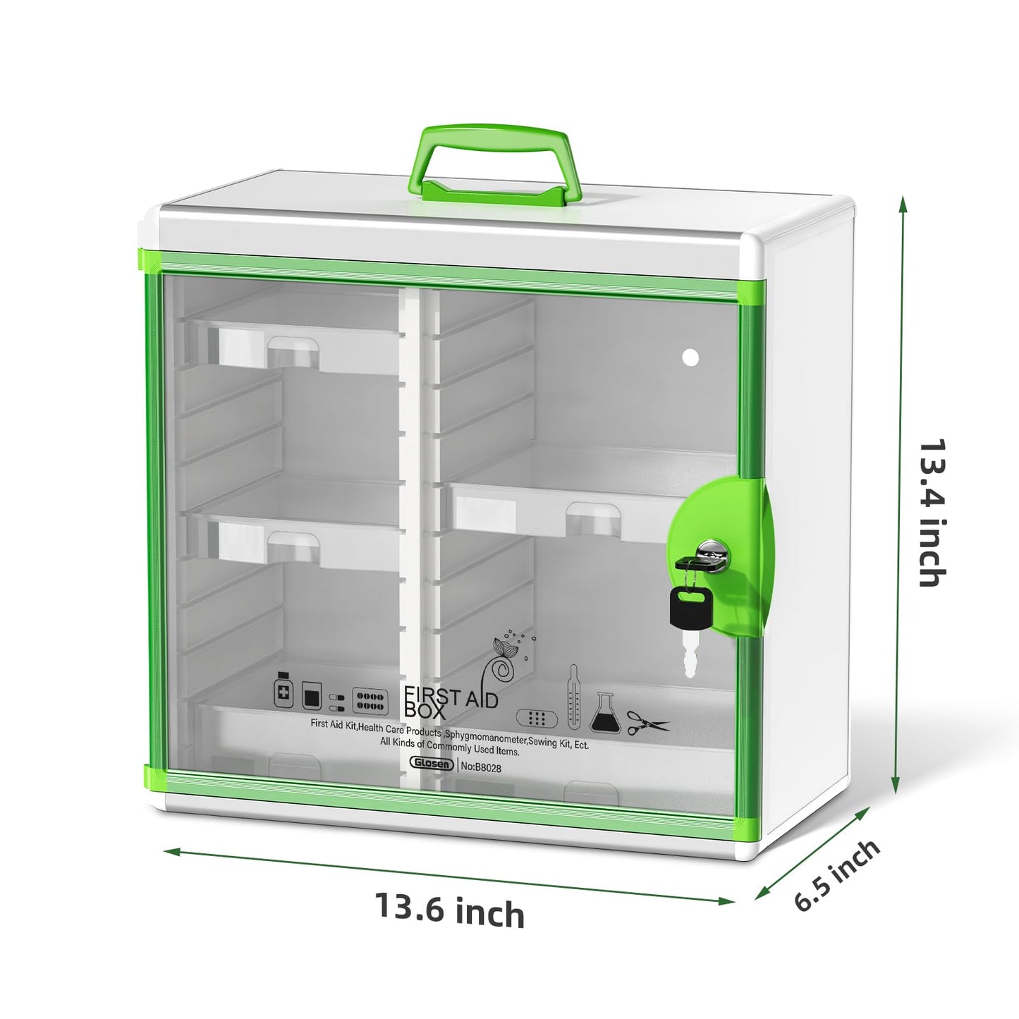 Glosen Lockable Medicine Cabinet with 5 Removable Trays, Wall Mounted & Portable Locking Medicine Cabinet Organizer with Key Lock for Home, Bathroom, Office - Aluminum Alloy Frame(13.6x13.4x6.5Inch)